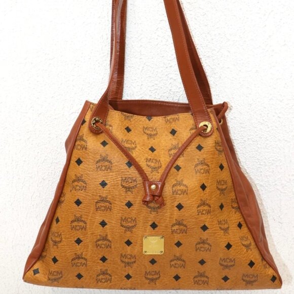 MCM Drawstring Visetos Canvas Leather Shoulder Bag - - Picture 1 of 15